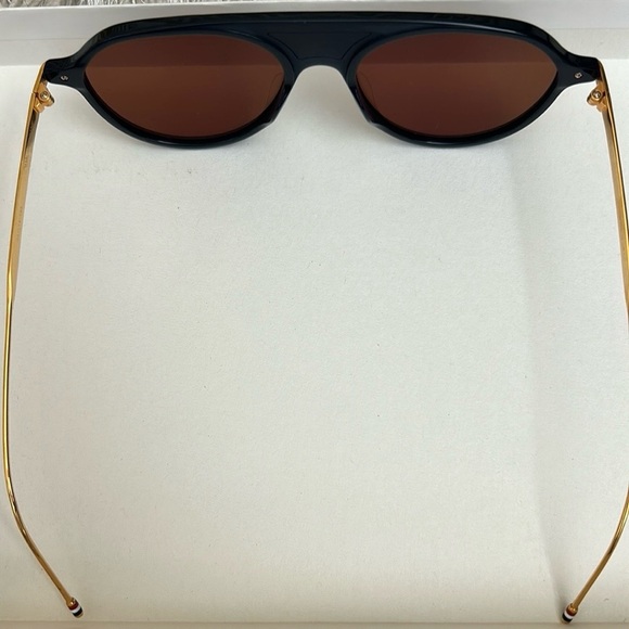 NIB THOM BROWNE TB-809 Aviator Sunglasses in Navy/Gold 55mm Made in Japan $650 - Picture 10 of 12